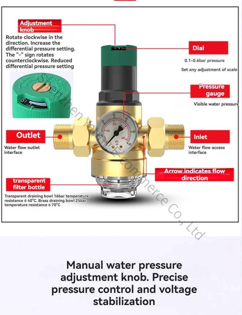 2026　DN15 Pressure Reducing Valve Brass Double Union Pipe Factory Water Pressure Reducing Pressure Stabilizing
