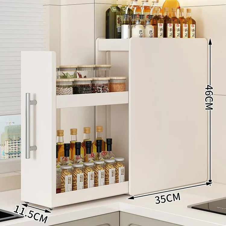 Ultra-Narrow Dust-Proof Pull-Out Condiment Rack Multi-Functional Kitchen Countertop Storage Organizer for Home