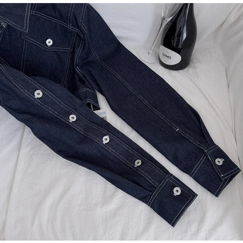 Vintage Wash Denim 2 Piece Sets Women Long Sleeve Crop Top Zipper Jacket and A-Line Mini Skirts Suits Streetwear Jeans Outfits