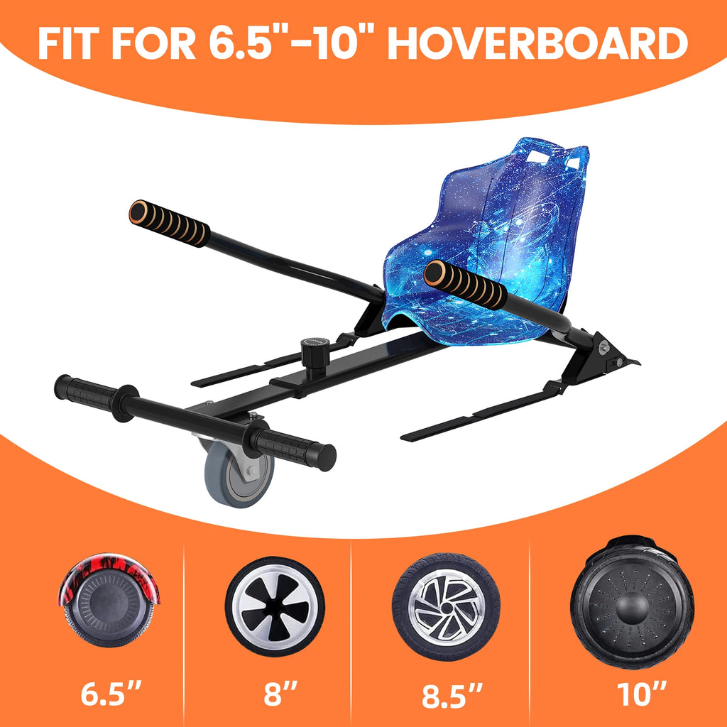 Scooter with Adjustable Seat Attachment, 6.5" All-Terrain Self Balancing Scooter, LED Lights & Bluetooth for Kids and Adults, Black