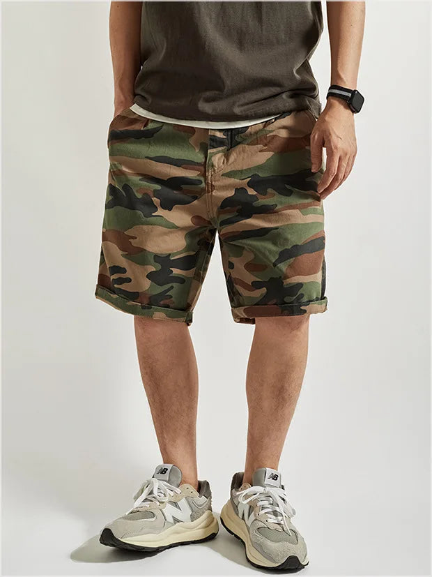Summer New Camouflage Workwear Shorts Loose Men's Fashion Brand American Retro Casual Multi-Pocket Shorts Polyester Fiber