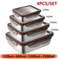 4Pcs/Set 304 Stainless Steel Lunch Box Microwave Heating Bento Box Fruit Food Sauce Fresh-keeping Box Refrigerator Container Box