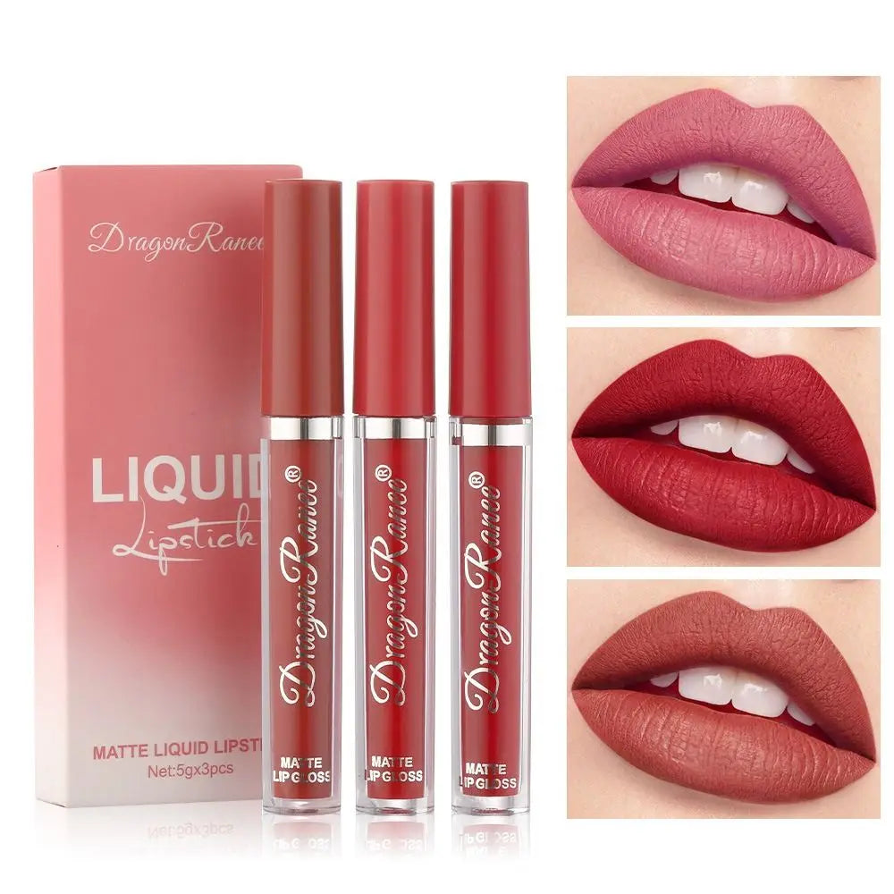 3pcs High Quality Waterproof Daily Style Lip Gloss Velvet Lip Glaze Matte Gloss Lipsticks Womens Lipstick