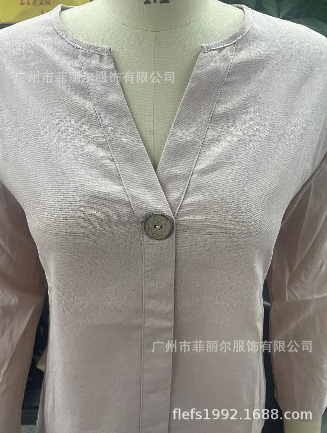 Casual Solid Color Pullover Long Pants 2-piece Set Women's Cotton and Linen Pants Suit White Pink