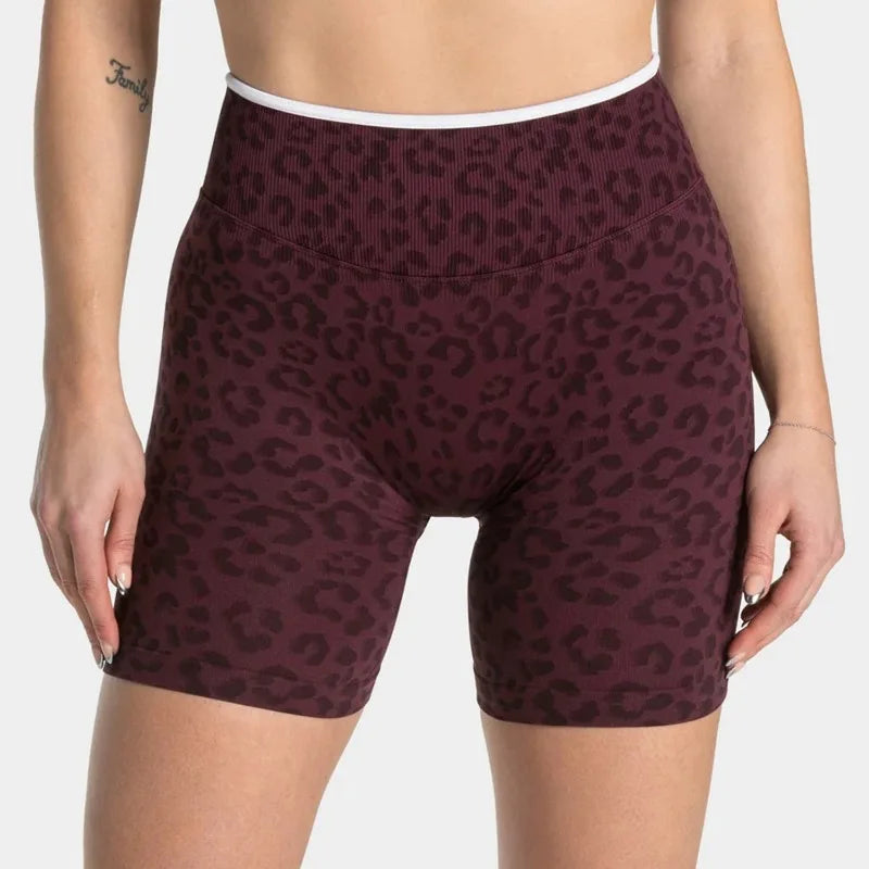 Women High Waist Leopard Print Yoga Shorts Tummy Control Butt Lifting Sports Shorts OuterWear Running Fitness Workout Yoga short