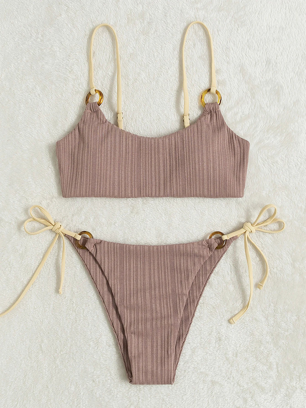 Sexy Ribbed Bikini for Women, Push Up Swimwear, Female Bikinis Set, Beachwear with Straps, Brazilian Bathing Suits, Swimsuits
