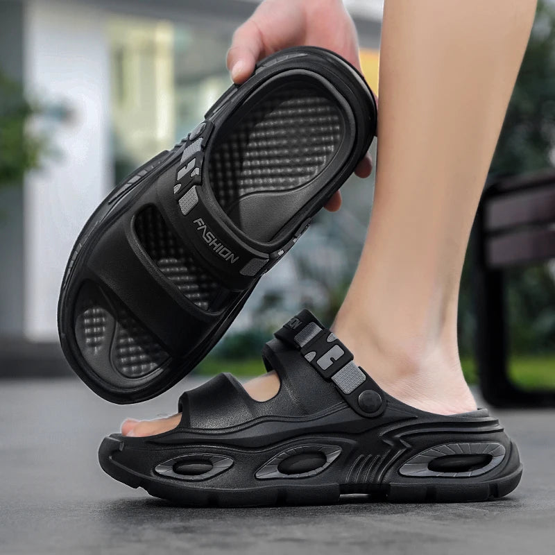 Summer New Style Men's Simple Hollow-Out Dual-Wear Beach Flip-Flops, Sizes 38-45, Thick-Soled Drainage Eva Sandals