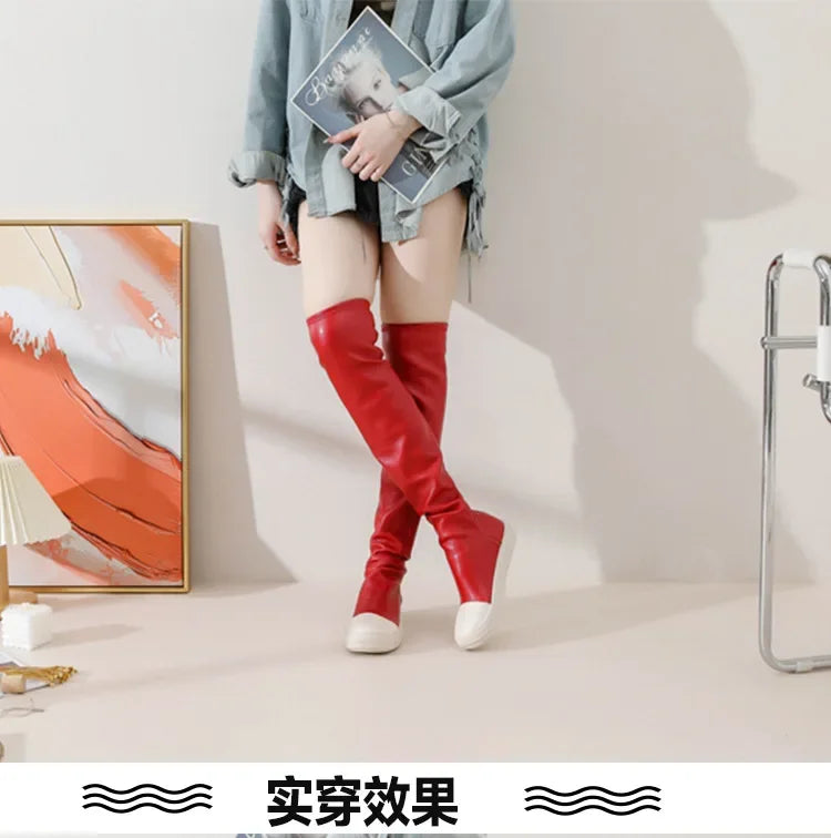 Women's Over-the-knee Boots Sexy  Women Stretch Tight Boots Flat Thick Bottom  Autumn Winter Black Women's Thigh High Boots