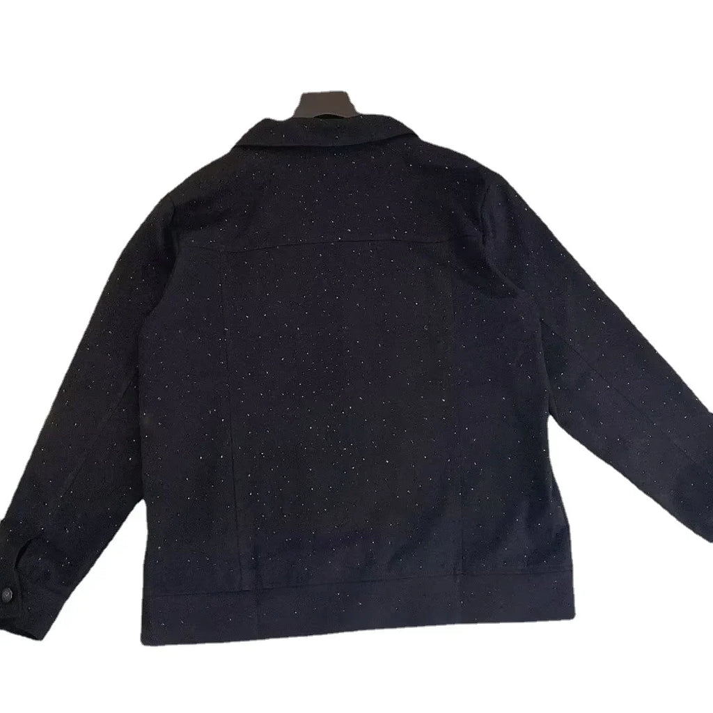 Jeans Coat for Men Button Casual Slim Short Denim Jackets Man Diamond Black Japanese Loose Chic Elegant Low Cost Rock ZL459