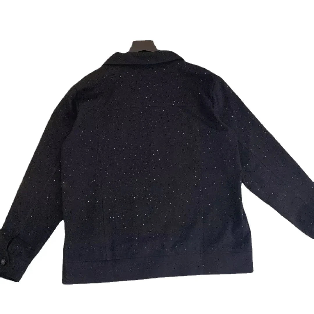 Jeans Coat for Men Button Casual Slim Short Denim Jackets Man Diamond Black Japanese Loose Chic Elegant Low Cost Rock ZL459