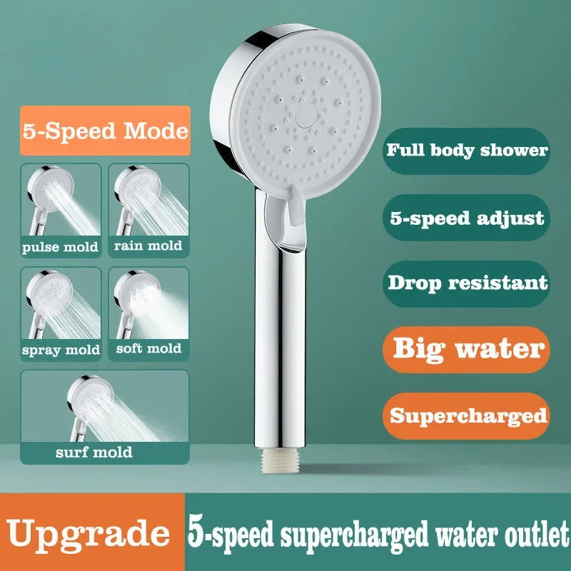 5 Modes Shower Head Set with Water Pipe Bracket Adjustable High Pressure Water Saving Shower Head Water Massage Shower Head