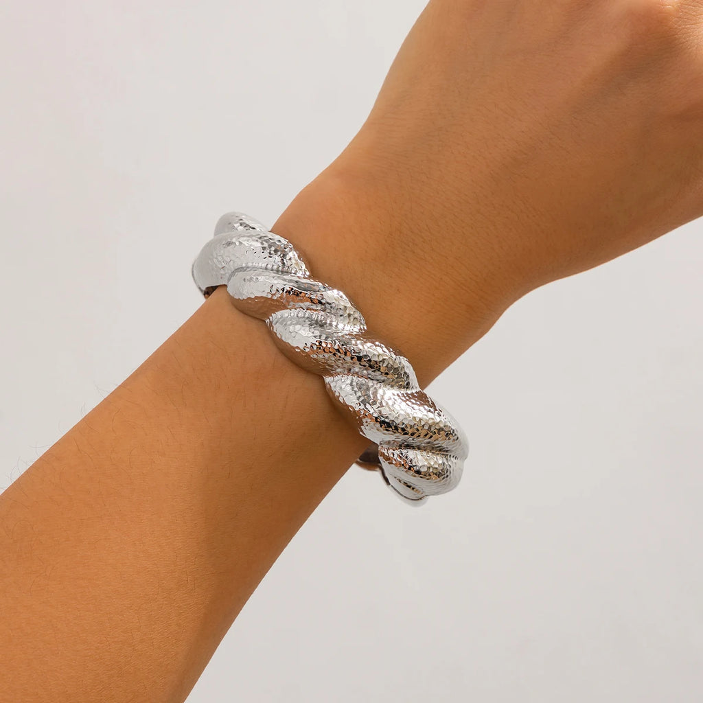 Ingemark Unique Punk Irregular Heavy Metal Chunky Spring Bangles for Women Punk Geometric Charm Bracelet Grunge Jewelry Men New