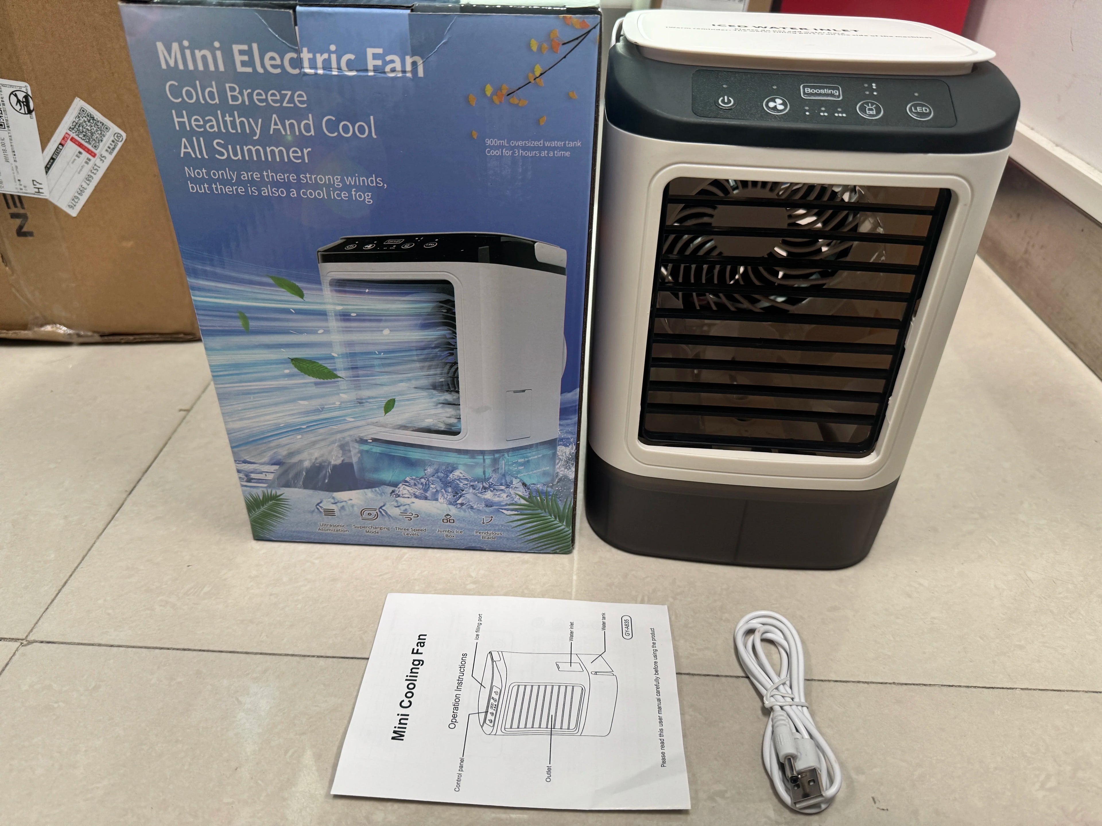 Portable Air Conditioner, Desktop Cold Fan with Colorful Atmosphere Light, Evaporative Air Cooler with Ice Box, 3 Wind Speeds