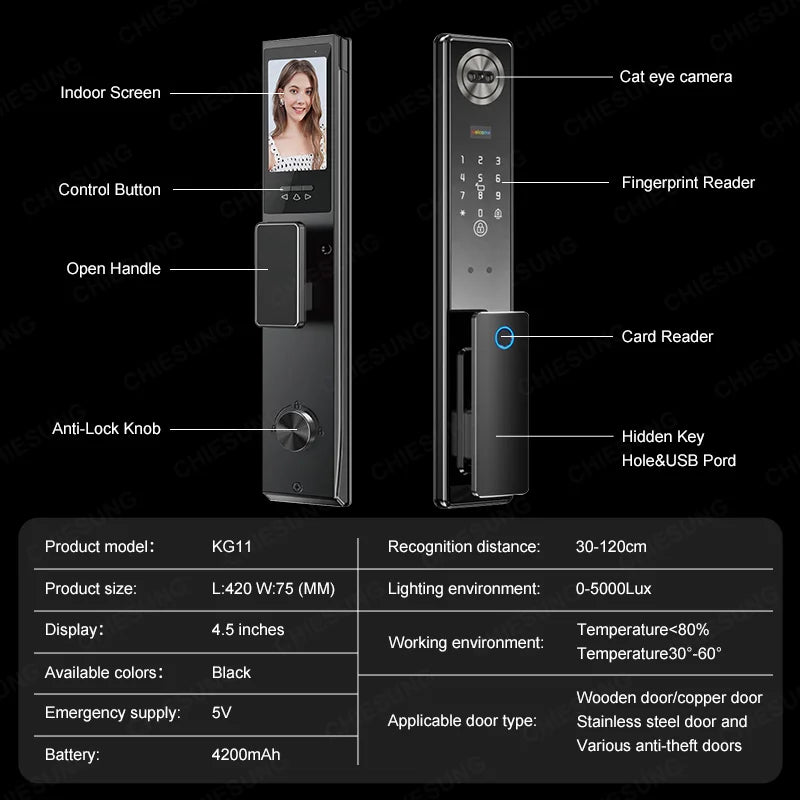 Wifi Tuya APP 3D Face Recognition Smart Door Lock With Camera Video Call Voice Intercom Digital Door Lock Automatic Door Lock