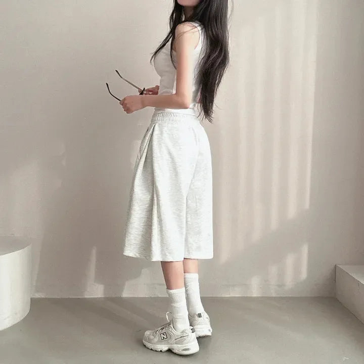 Summer Drawstring Wide Leg Shorts Women Fitness Running Loose Casual Large Sports Shorts Sweat Short High Elastic Lace Up Pants