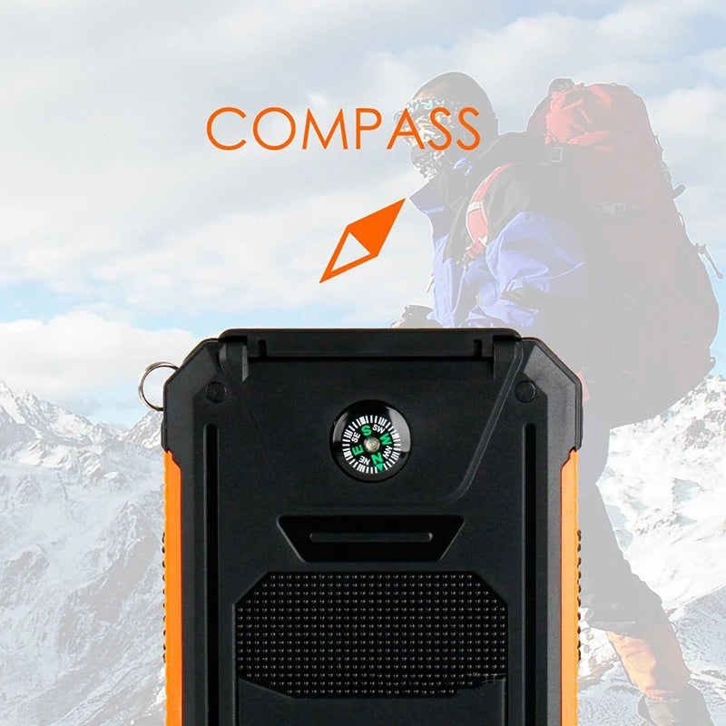 200000mAh Solar Power Bank Waterproof Portable Solar Panel Powerbank External Battery Charger Powerbank with LED Camping Light