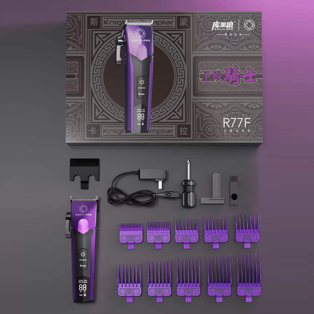 Kulilang R77F Professional Hair Cutting Machine Electric Hair Clipper Titanium Plated FADE Blade Men's Hairstyles Salon 7200RPM