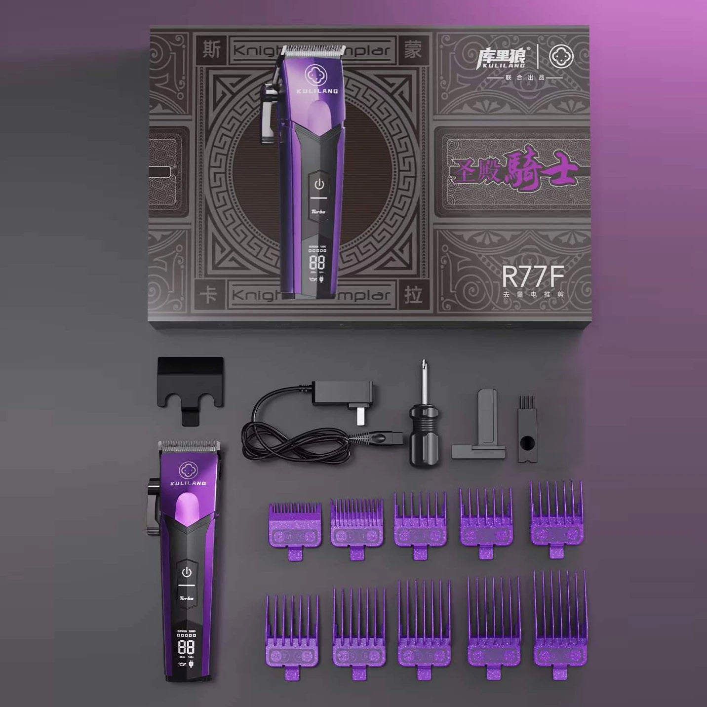 Kulilang R77F Professional Hair Cutting Machine Electric Hair Clipper Titanium Plated FADE Blade Men's Hairstyles Salon 7200RPM