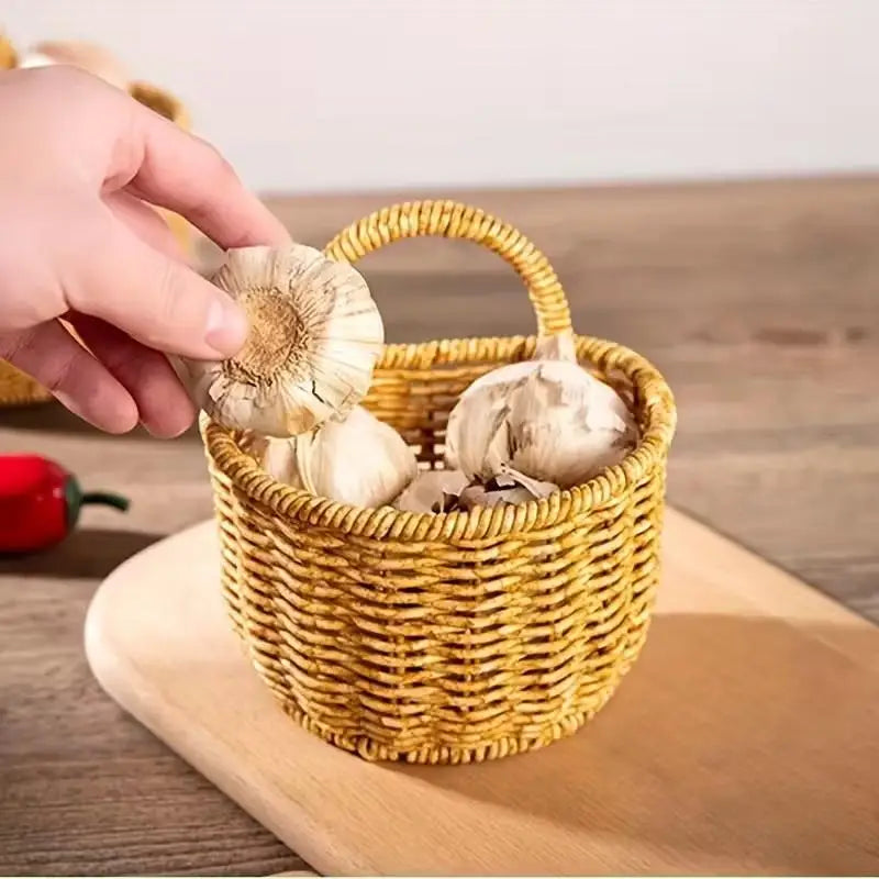 Kitchen Storage Basket With Handle Cute Wall Hanging Woven Basket Kawaii Hanging Storage Basket Kitchen Sundries Organizer