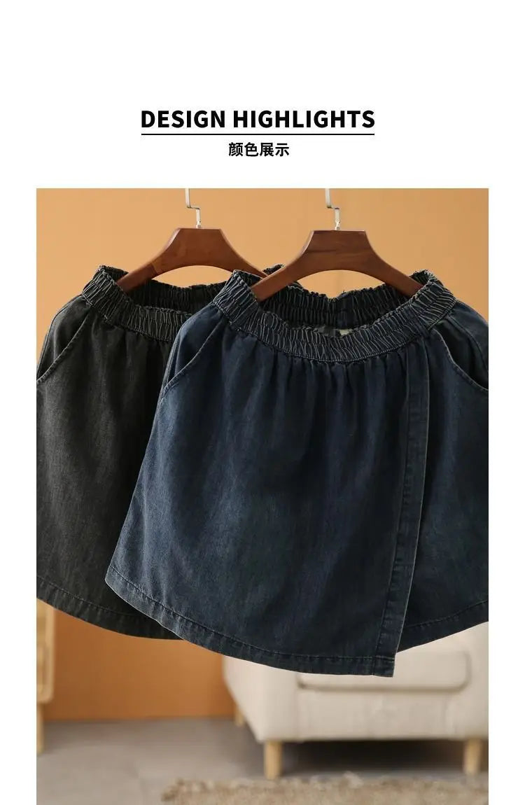 Stylish Elastic-Waist Denim Shorts Women New Summer Collection Loose High Waist Casual Versatile Slimming Skirt Pants