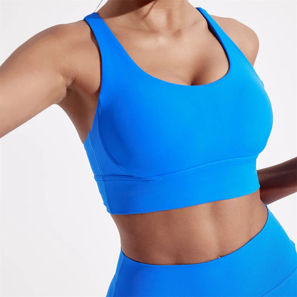 Solid Color Women Fitness Sport bra top soft tight Comprehensive training jogging gym yoga underwear cross back With chest pad