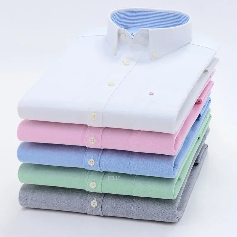 Men's 100% Cotton Smart Casual Shirt Long Sleeve Plaid Oxford Casual Solid Color Print Regular Fit Dress Shirt Oversized  6XL