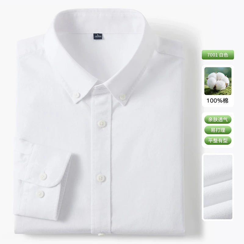 New 100% Pure Cotton Striped Shirt For Men's Long Sleeve Casual Regular Fit Soft Comfortable Business Social Shirts Men Clothing