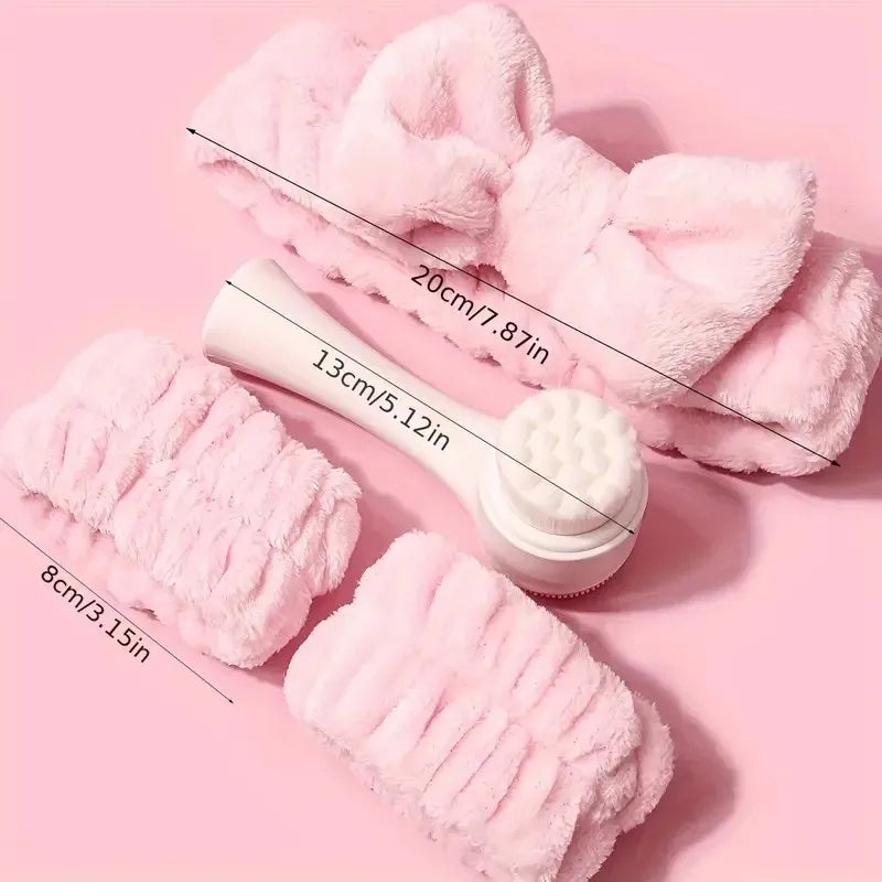 4Pcs Complete Facial Cleansing Kit Cleaner Brush Headband Wristband Hydrotherapy Exfoliating Tool for Blackhead Removal Skinca