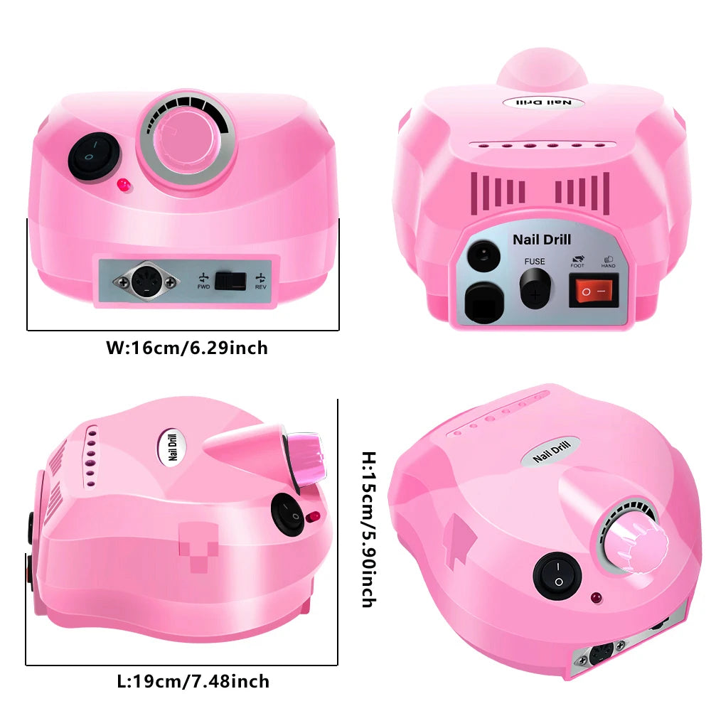YIKOOLIN 35000RPM Electric Nail Drill Machine Manicure Pedicure Professional Nail Lathe Low Noise Cutters Nail File Kit