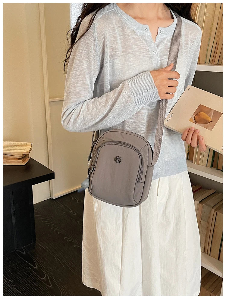 Waterproof Nylon Mobile Phone Bag Portable  Three-Layer Coin Purse Crossbody Bag for Youth Casual Simple Style Functional...