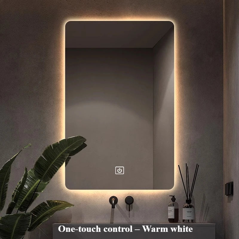 Toilet Intelligent Makeup Mirror Touch Screen LED Bathroom Mirrors High Definition Anti Fog Wall Mounted Lighted Espejos De Baño