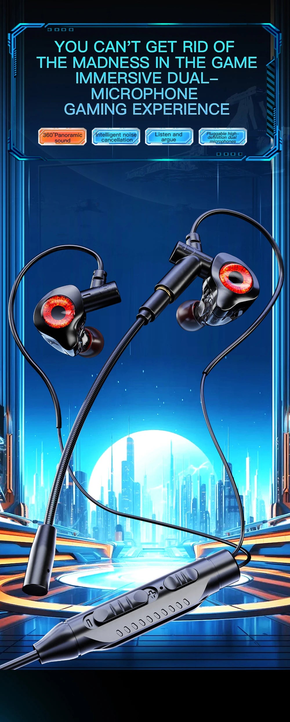 Type-c In-ear dual-mix e-sports gaming headset stereo noise reduction with microphone digital head wired headset