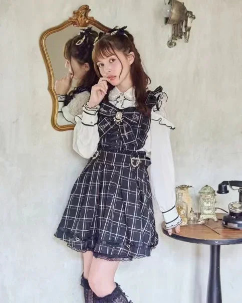 Japanese Liz Dress Sweet Girls Mine Bow Two-Way Detachable Apron Suspender Dress Women's Slim Bow Sleeveless Strap Dress Girls