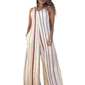 Summer European-style Printed V-neck Tie Jumpsuit, Pocket Vest, Wide-leg Jumpsuit