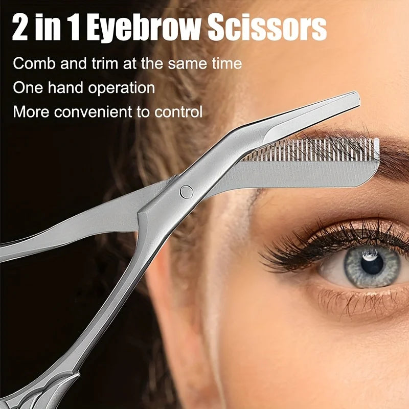 Eyebrow Scissors for Men And Women Makeup Tools One Metal Texture with Comb Eyebrow Razor Beauty Scissors Stainless Steel