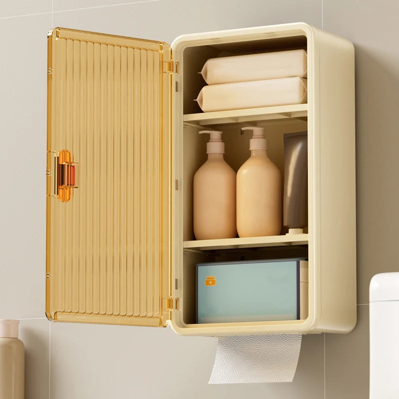 Large Bathroom Wall Mounted Waterproof Tissue Box Multifunctional Storage Rack Toiletries Storage Shampoo Organizer Multi-layer