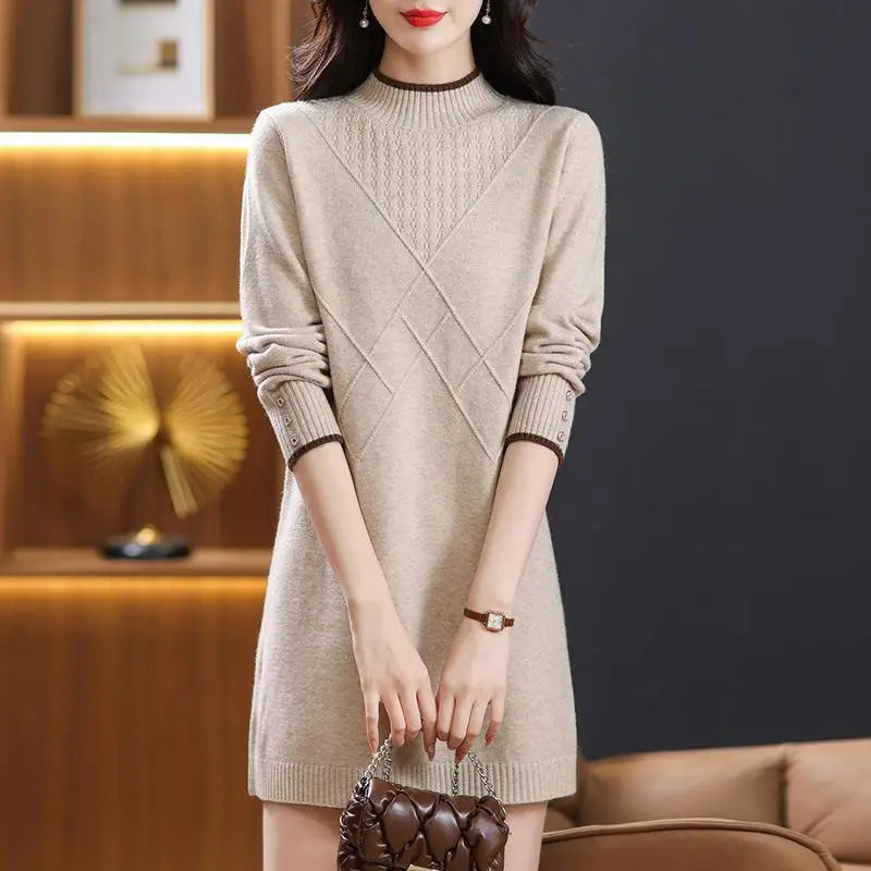 Women's Turtleneck Knitwear Top Long Sleeve Pullover Sweater Woman Clothing Fall Winter Knit Basic Blouse Wool Ladies Sweater