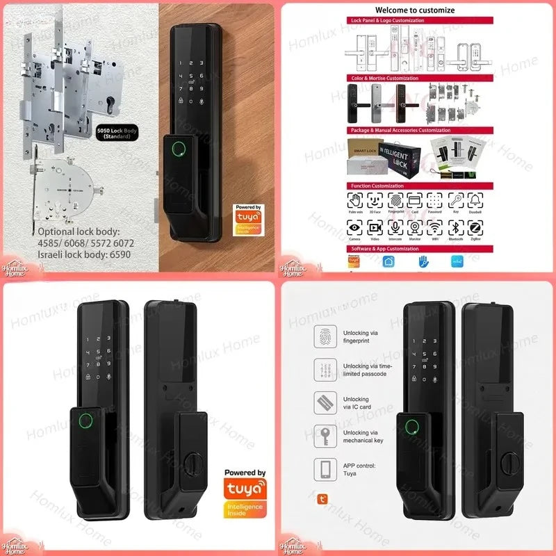 Tuya WiFi Fingerprint Doorbell Smart Door Lock with Push Pull Mechanism Aluminum Alloy 5050 Pin Code Keyless Lock
