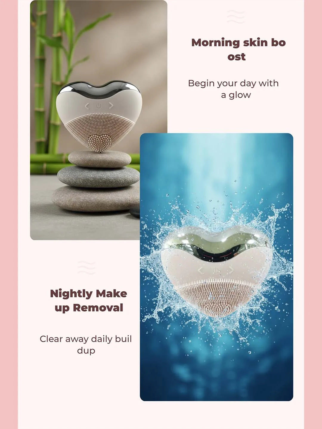 Factory Direct Love Heart Shaped Silicone Waterproof Vibrating Massage Face Cleansing Brush