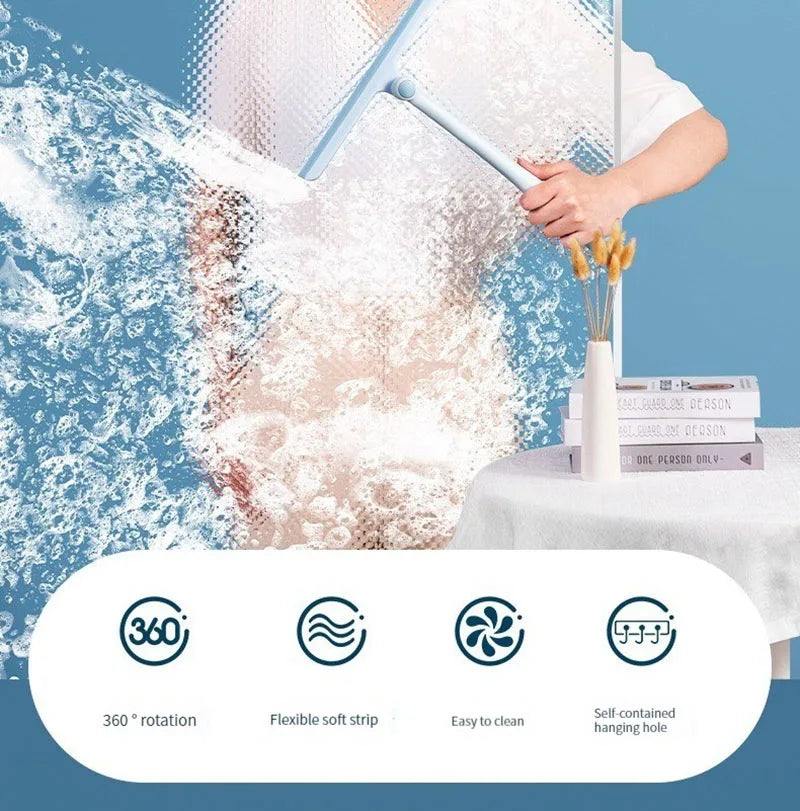 360 Degree Rotatable Shower Squeegee Glass Wiper Scraper Squeegee Cleaner With Silicone Holder Bathroom Mirror Scraper Cleaning