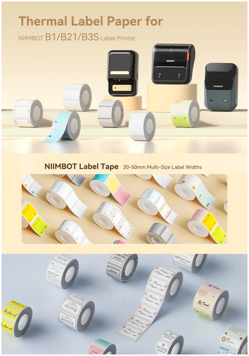 NIIMBOT B21/B1/B3S Full white series Thermal Label Sticker Paper Printable 20-50mm