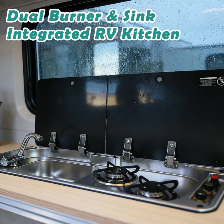 JDA 304 Stainless Steel RV Sink With Dual-Burner Gas Stove Combo Built-in Camper Van, Caravan & Motorhome Kitchen Unit