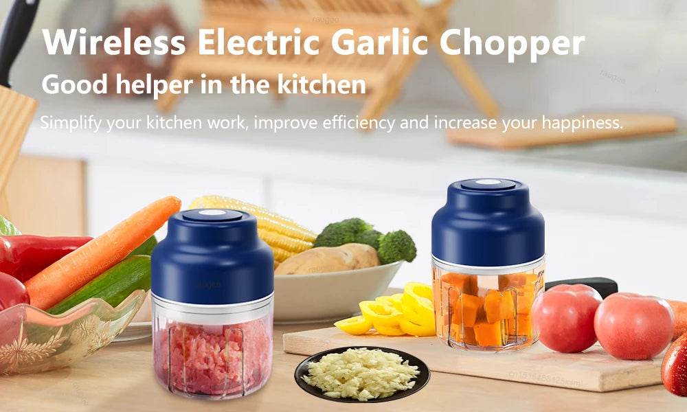Electric Garlic Chopper Mini Portable Wireless Food Chopper 320ML USB Rechargeable Meat Grinder Vegetable Garlic Masher Blender