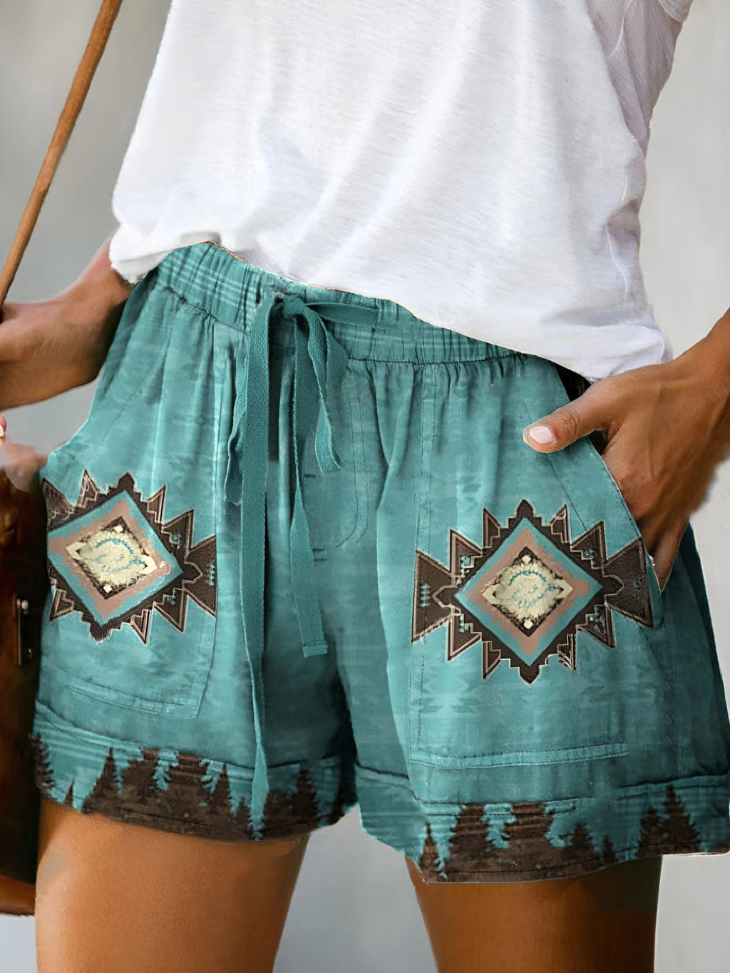 High Waist Printed Loose Shorts Lace up Straight Leg Pants European Style Simple Fashion Polyester Fiber Non Iron Daily Wear