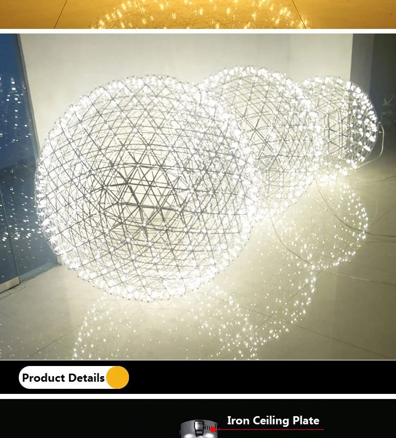 Stainless Steel Led Chandelier Light Shop Spark Ball Full Sky Star Milk Tea Restaurant Exclusive Network Bar Art Decoration Lamp