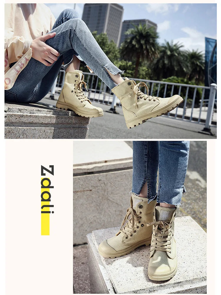 New Canvas Shoes Women Work Boots Palladium Style Fashion High-top Breathable Ankle Casual Shoes Female High Quality 35-41
