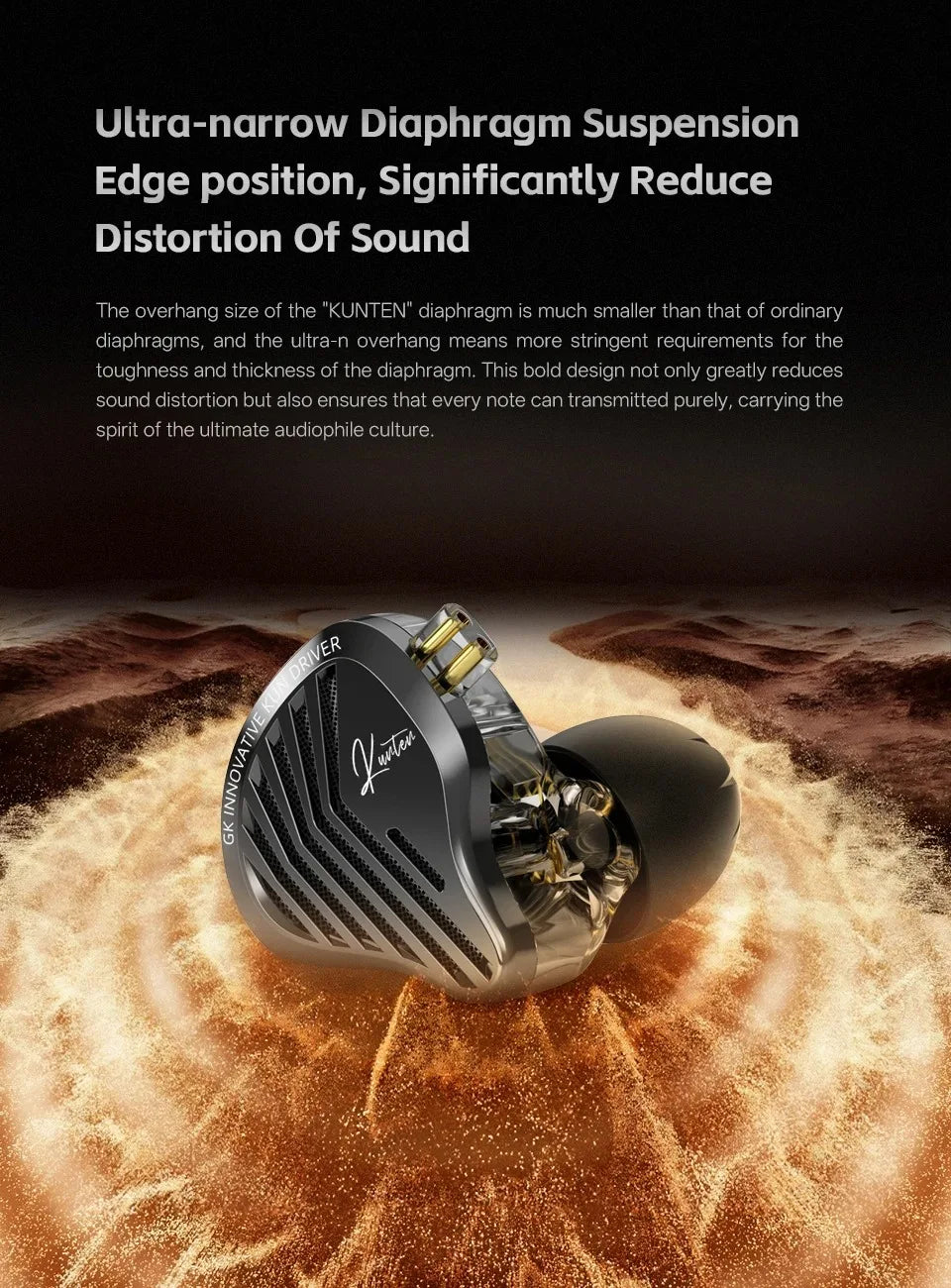 Gk Kunten 1DD Dynamic Drive Earphone Hifi IEMs In Ear Earbuds 2pin Detachable Cable Metal Gamer Headset
