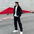 Men's Autumn Winter Hooded Open Cardigan Double Zipper Fleece Long Pants Sport Casual Two-Piece Set Versatile Polyester Fiber