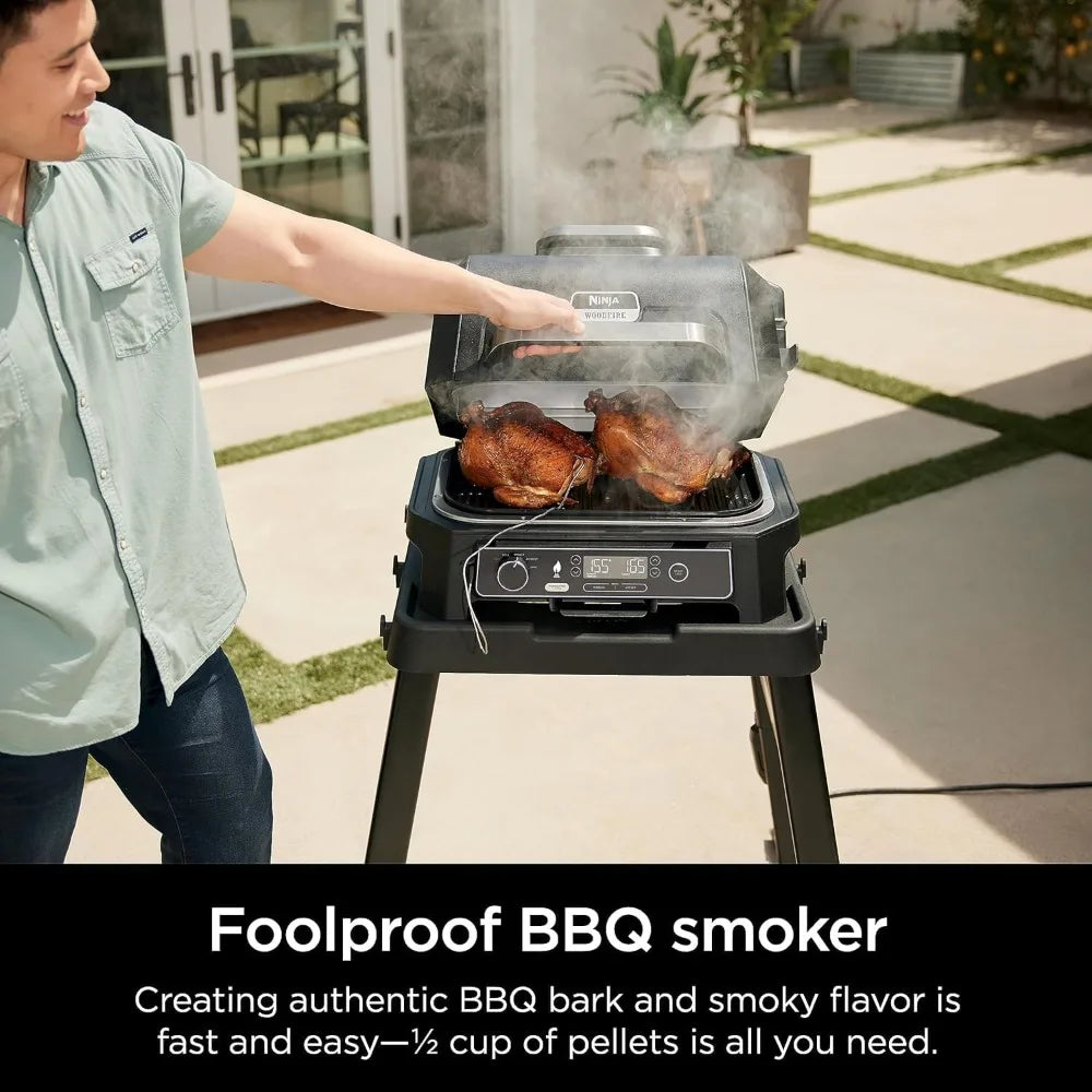 Ninja Woodfire ProXL 4-in-1 Outdoor Grill and Smoker for Electric Air Fryer Bake BBQ Grilling System for Camping Parties