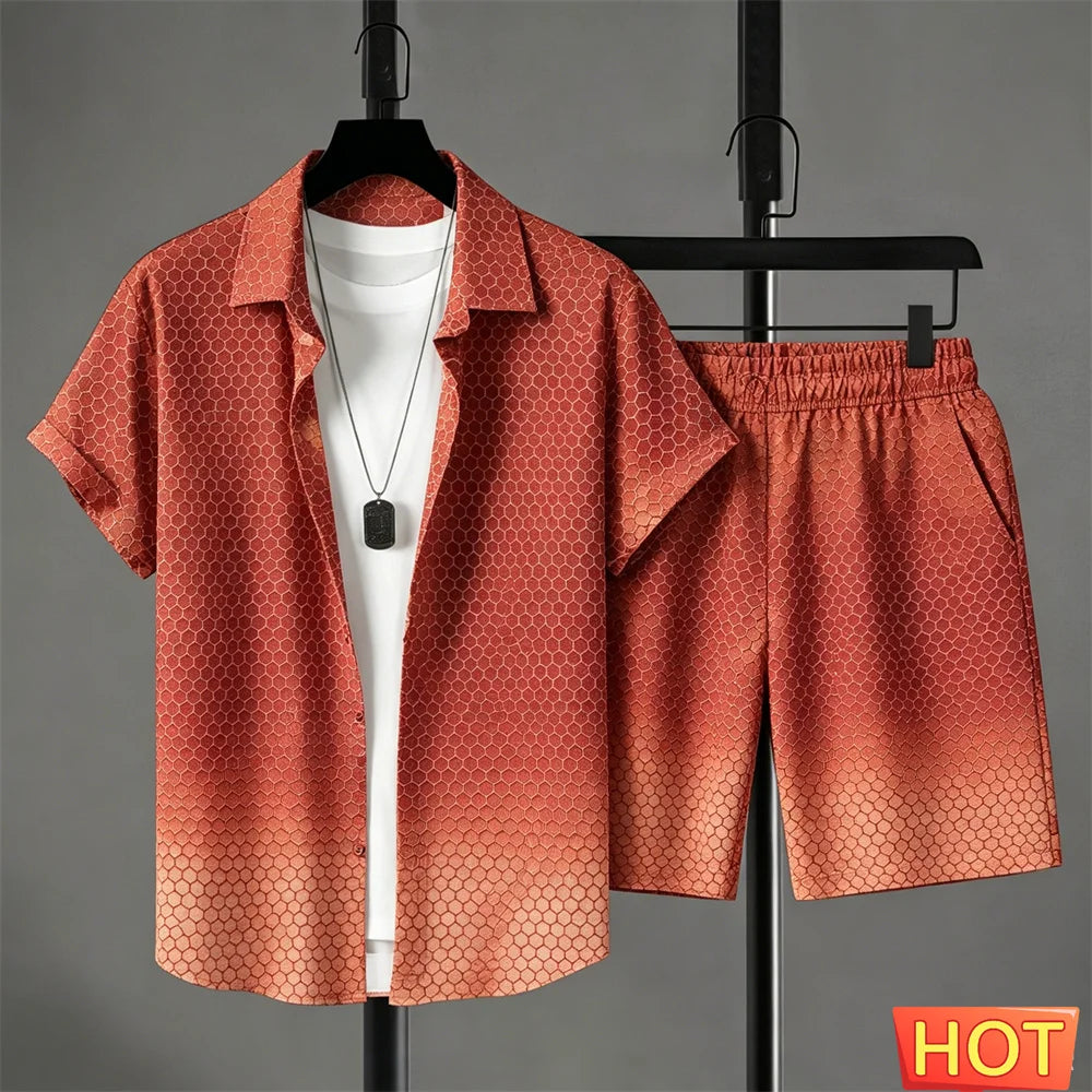 summer outfits man shirt set Gradient Leisure shirt set solid color 2 piece set leisure vacation outfit two piece fashion outfit